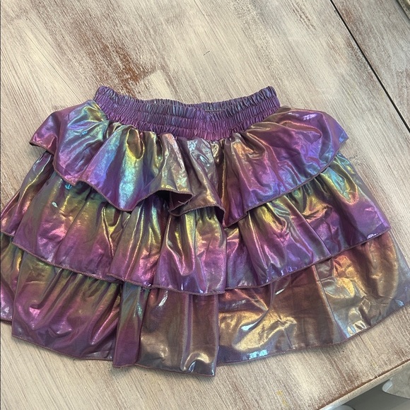 Girls Metallic Iridescent Purple Three Layered Ruffle Skirt - Picture 1 of 1